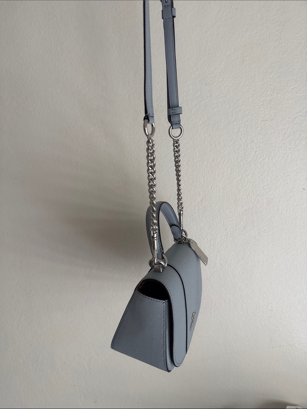 Coach Light Blue Gray Pebbled Leather Mini Top-Handle Crossbody - Picture 7 of 9